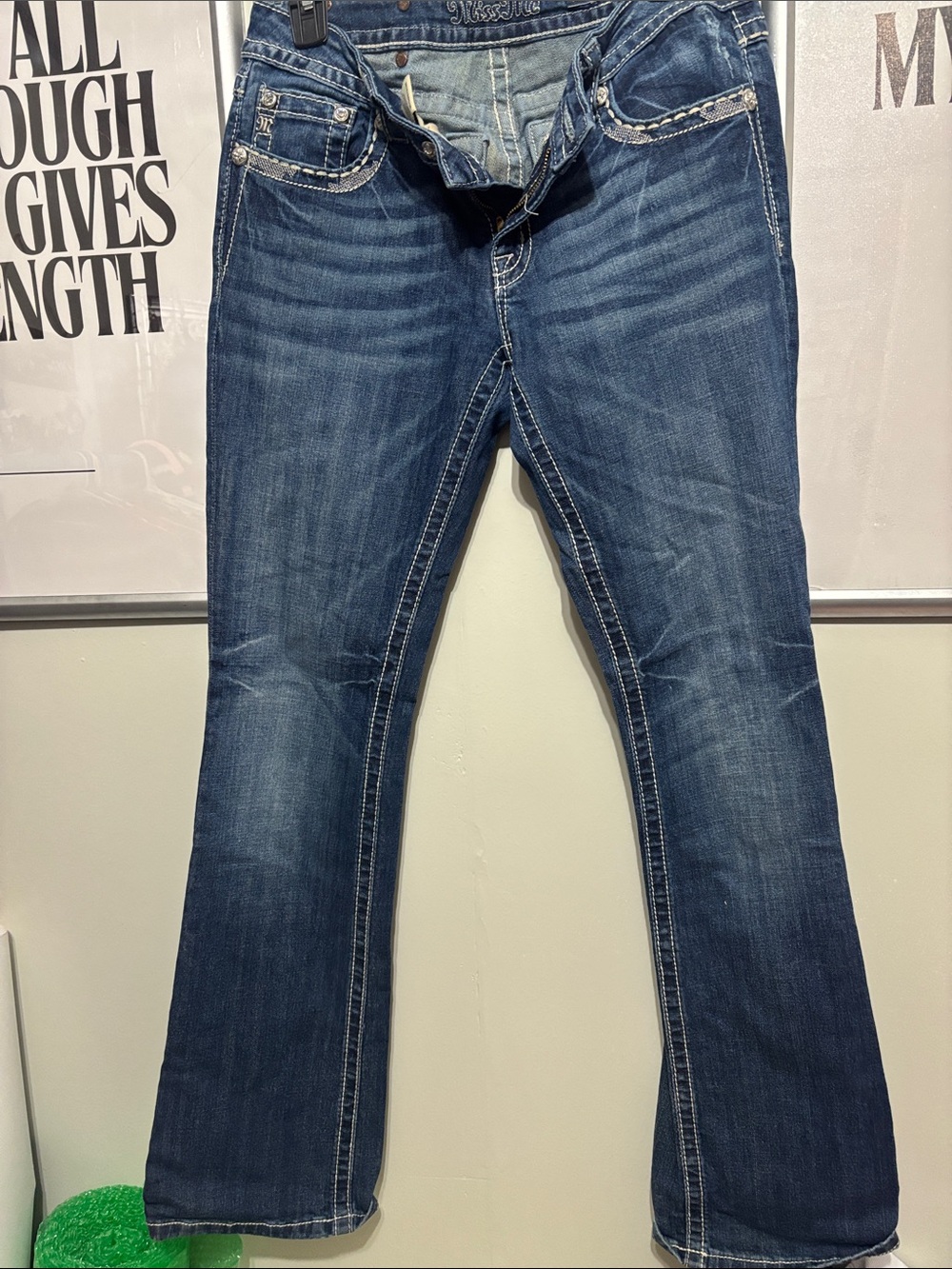 Miss Me Dark Indigo Bootcut Jeans with Contrast Stitching